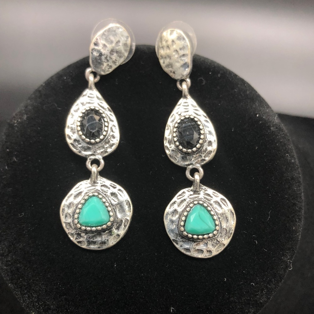 Turquoise and Black Onyx Drop Earrings